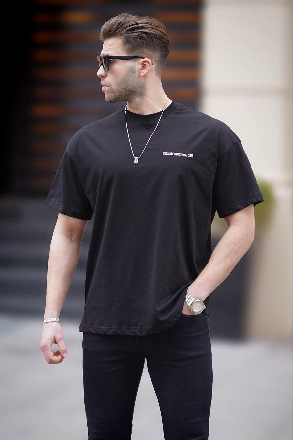 Madmext-Schwarzes Oversize-T-Shirt mit Aufdruck für Herren 6192 1