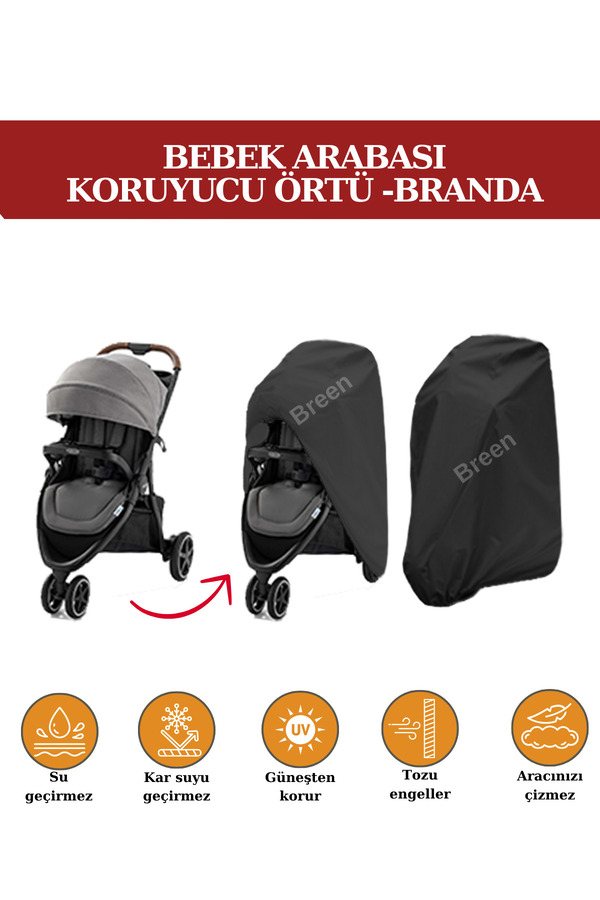 Breen Bebek Arabası Branda Siyah Koruyucu Örtü Su Geçirmez Tozdan korur