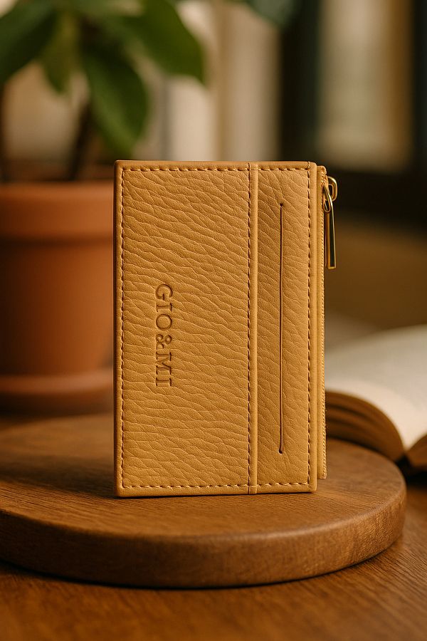 gio&mi-Davin Genuine Leather Men's Orange Card Holder Wallet with Coin Compartment and Zipper 1