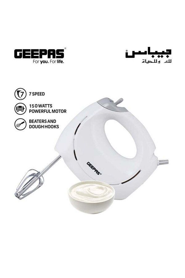 Geepas-Hand Mixer- 2 beaters and 2 dough hooks- Professional Food & Cake Mixer for Baking | 7 Speed Functio 1
