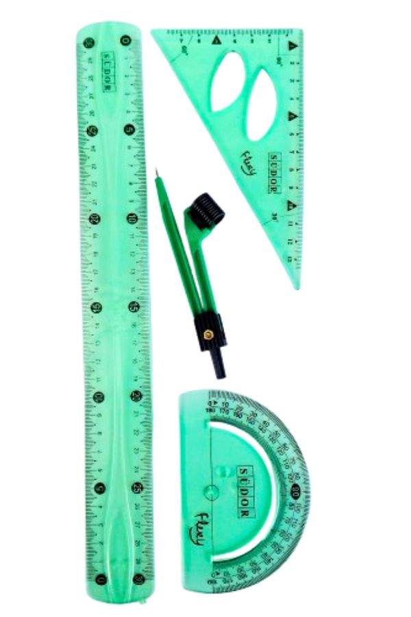 Glanart-30 cm Flexible Unbreakable Ruler Set of 4 (Ruler, Ruler, Angle Measure and Set with Ruler) 1