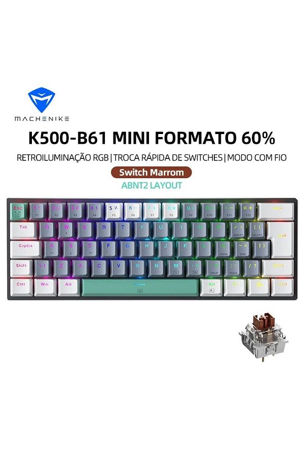 Choice-ABNT2 Brown Switch Machenike K500-B61 Mini Mechanical Keyboard 60% ABNT2 Layout RGB Backlight Hot-sw 1