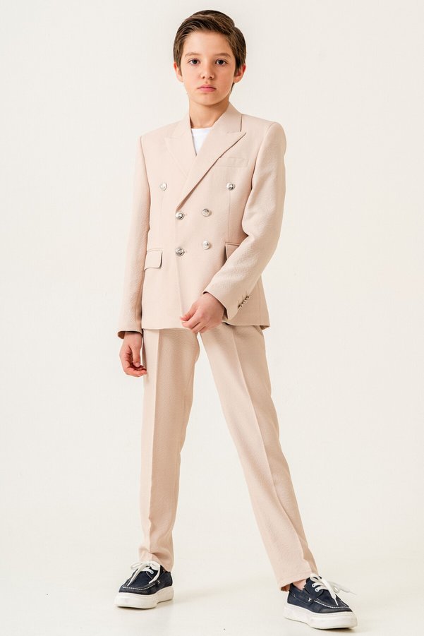 carino's kids Gofre Double-Breasted Boy's Suit Stretch Fabric (with Gamboç Case Gift)