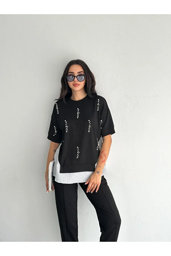 02Lady Fashion-Pearl Terry Cotton Garnish Modal Fabric Track Suit 1