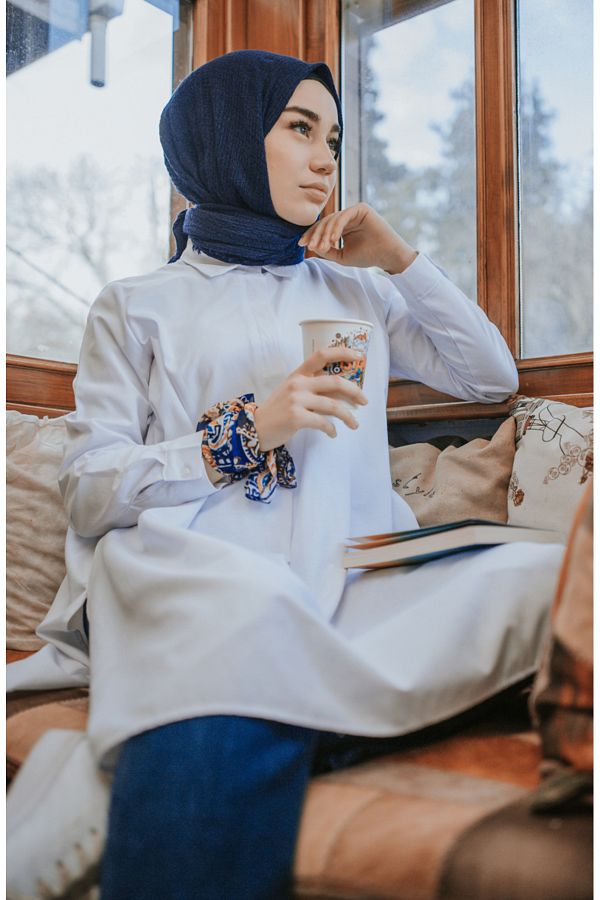 sefamerve-White Tunic with Hidden Buttons and Slits 6478-08 1