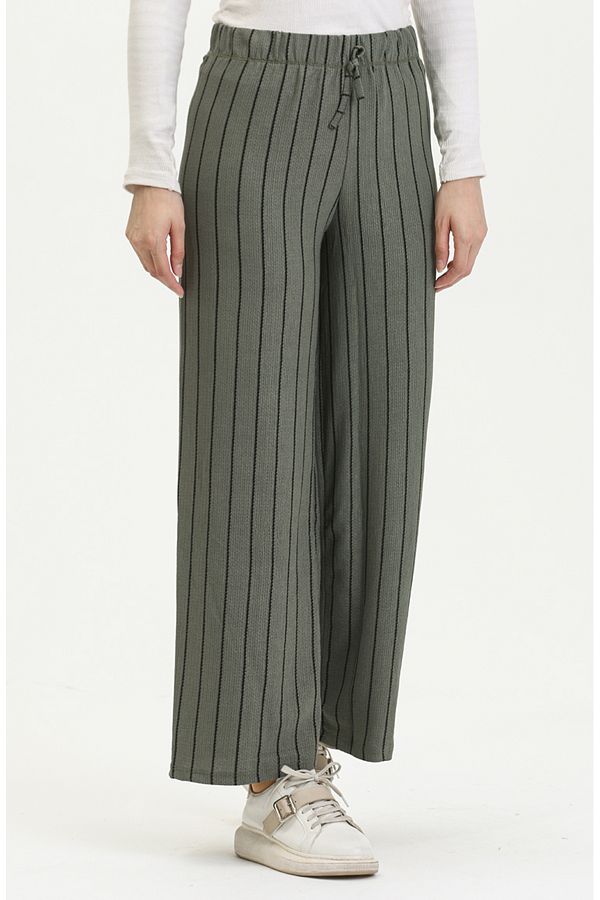 sefamerve-Pantaloni drapați cu croială relaxată de culoare kaki 8731-03 - Wide Leg Wrap 1