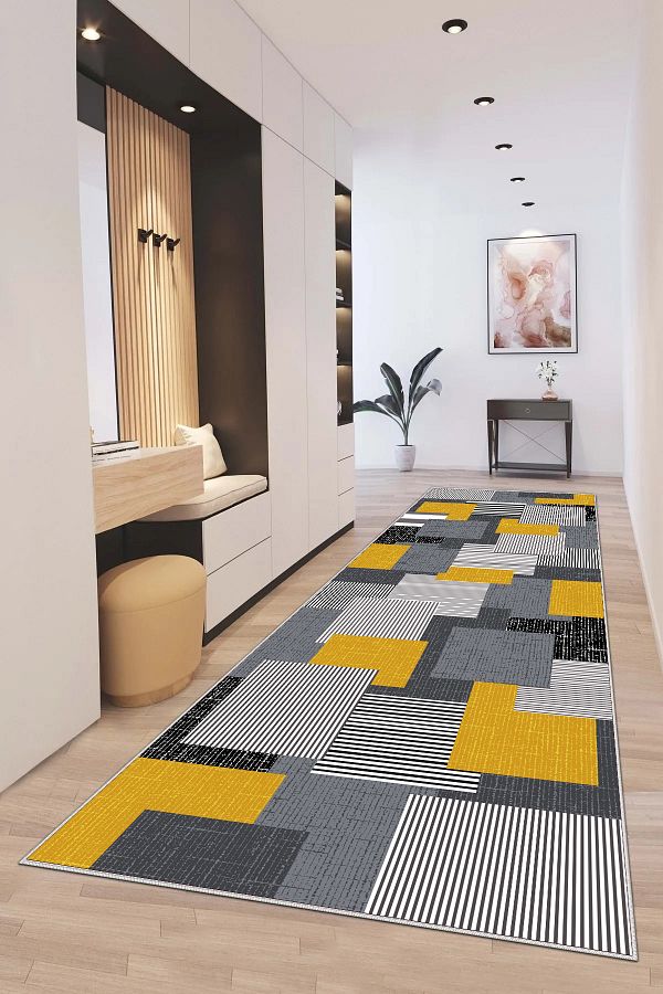 Hülya Home-3482 Model Digital Printed and Washable Non-Slip Based Cutting Mat - Hallway Entrance Carpet 1