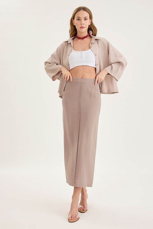 Vitrin-Midi Length Skirt with Front Stitching 1