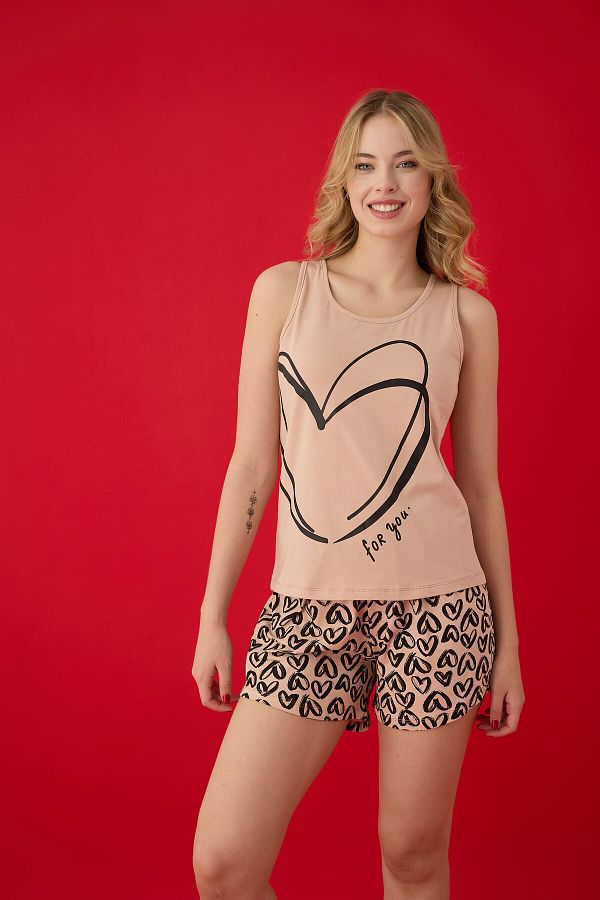 Lavint Homewear-Heart Patterned Cotton Lycra Shorts Set 1