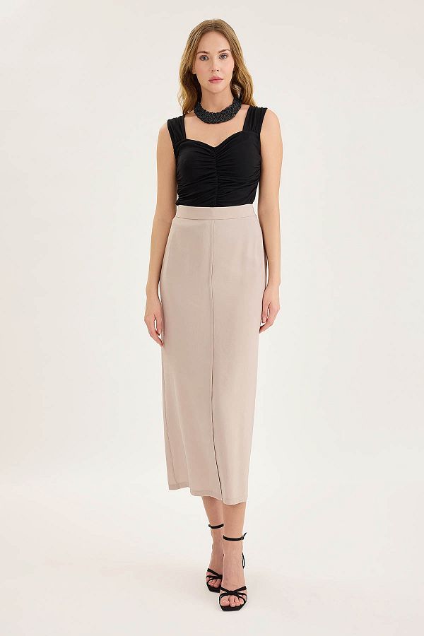 Vitrin-Midi Length Skirt with Front Stitching 1