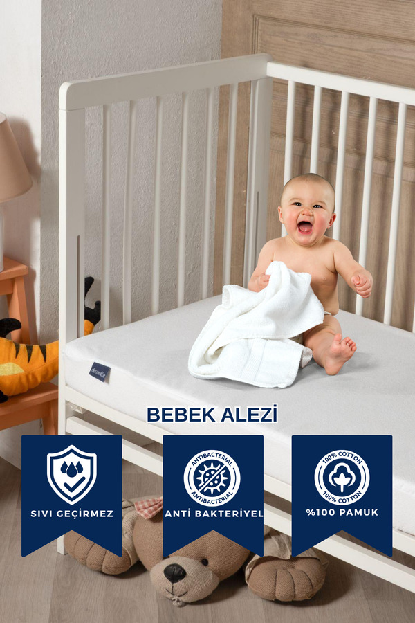 Decovilla %100 Pamuk Fitted Sıvı Geçirmez Bebek ve Çocuk Yatak Koruyucu Alez, Park Yatak Beşik Yatak Alezi