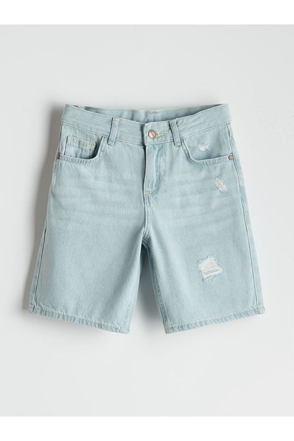LC Waikiki-Lcw Kids Indigo Adjustable Waist Elastic Boys Jean Shorts t t 1