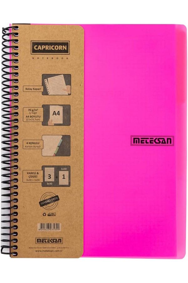 STOREMAX-Sbl Capricorn Neon Series، مقاس A4، 6 موضوعات (3 مربعات، 3 خطوط) 180 ورقة بغلاف من البولي بروبيلين دفتر ملاحظات حلزوني 1