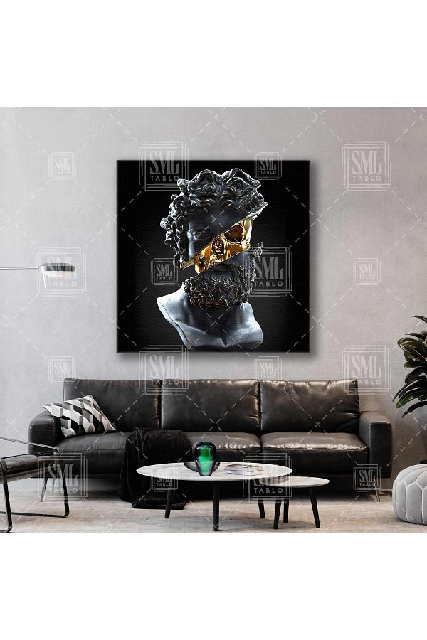 SML TABLO-Black Bust Square Canvas Painting with Gold Head 1