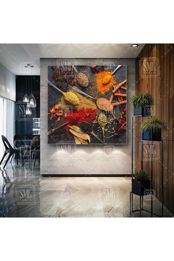 SML TABLO-Condimente uscate colorate Linguriță de argint antic Carcasă de cuișoare Cinnamon Square Canvas Painting 1