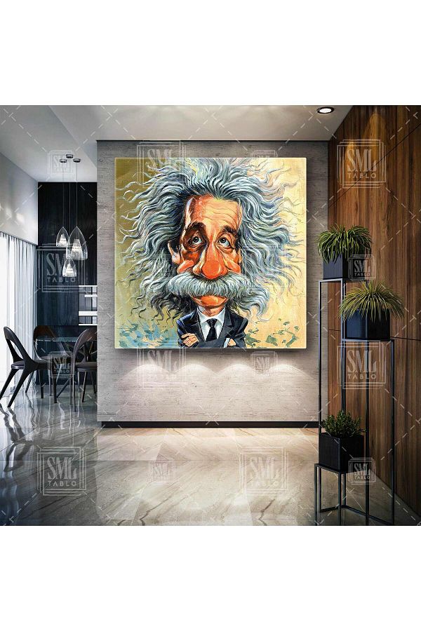 SML TABLO-Albert Einstein Cartoon Science Man Square Canvas Print 1