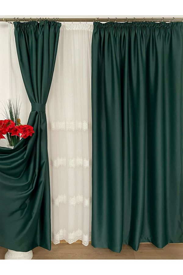Liz Line-Set doua draperii blackout, smarald, "Monocrom Signature" by Liz Line, cu rejansa 2x140x245 DR1014 1