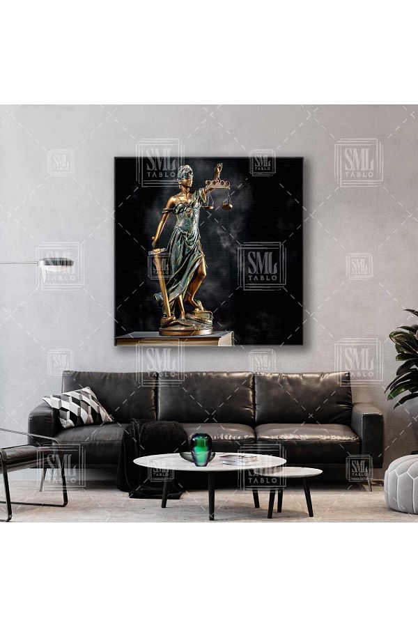 SML TABLO-Ochiul lui Themis într-o mână închisă Sabie într-o mână Balanță Statuia Justitiei Buro Legal Square Canvas Painting 1