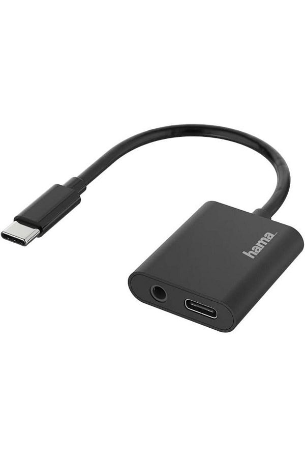 Hama-200319 2-in-1 USB-C Plug to 3.5 mm Jack and USB-C Socket Audio Adapter, Black 1