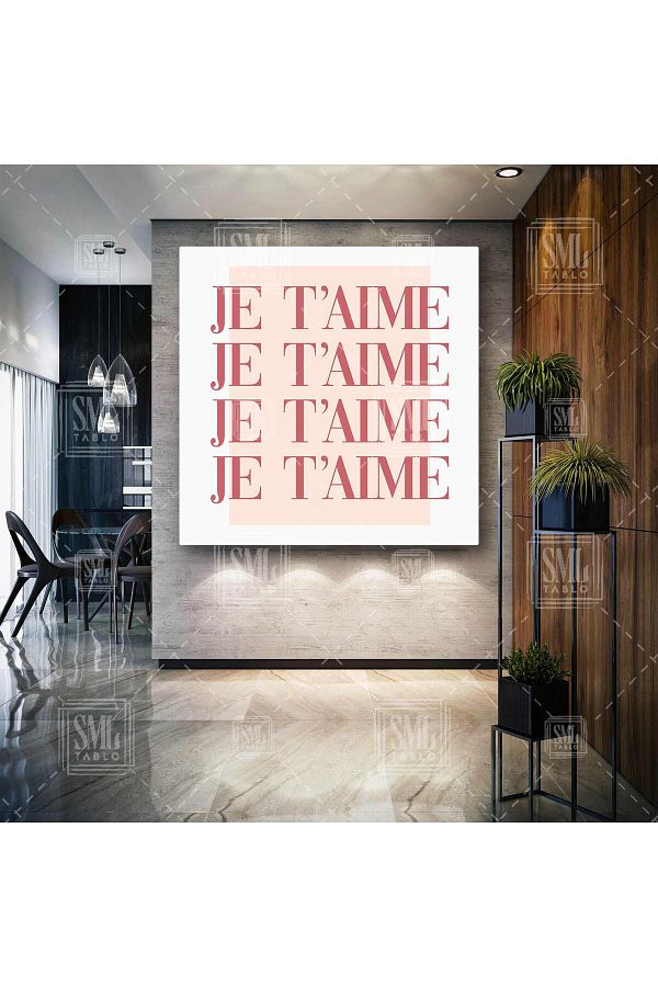 SML TABLO-Je Taime Pink Row Typographic Square Canvas Print 1