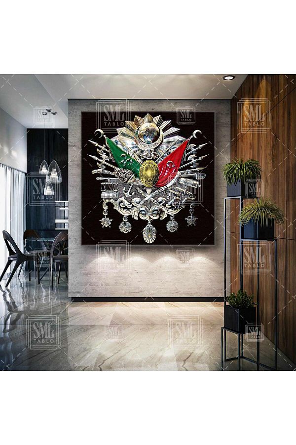 SML TABLO-Silver Ottoman Monogram Ottoman Empire Square Canvas Print 1