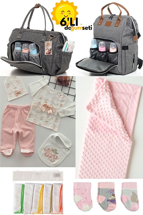 ALİSS Doğum Seti Bebek Bakım Sırt Ve Omuz Çantası, Hastane Çıkışı, Battaniye, 10'lu Mendil Ve 3'lü Çorap