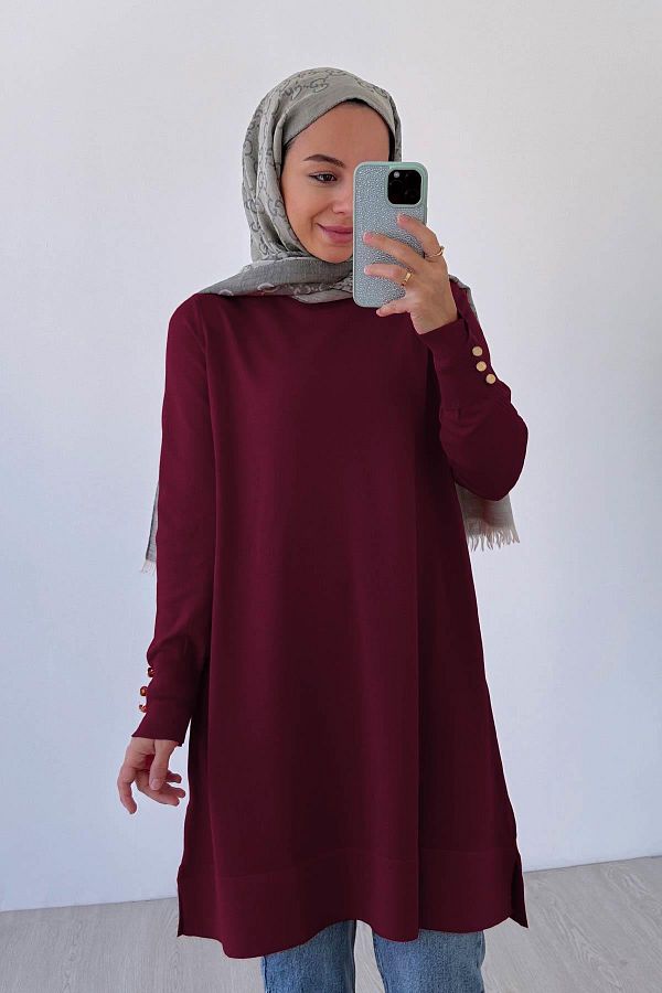 Ka Hijab-سترة مرسيريزد لامعة - أحمر كلاريت 1