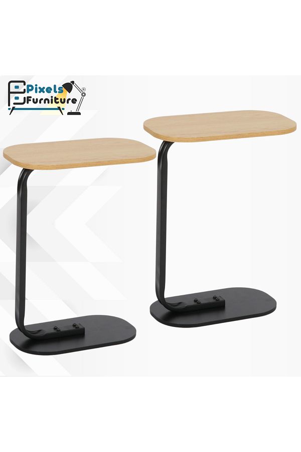PixelsFurniture-Set of 2 Pixel Furniture C-Shaped Side Table for Sofa and Bed, Table with Solid Metal Bases 1