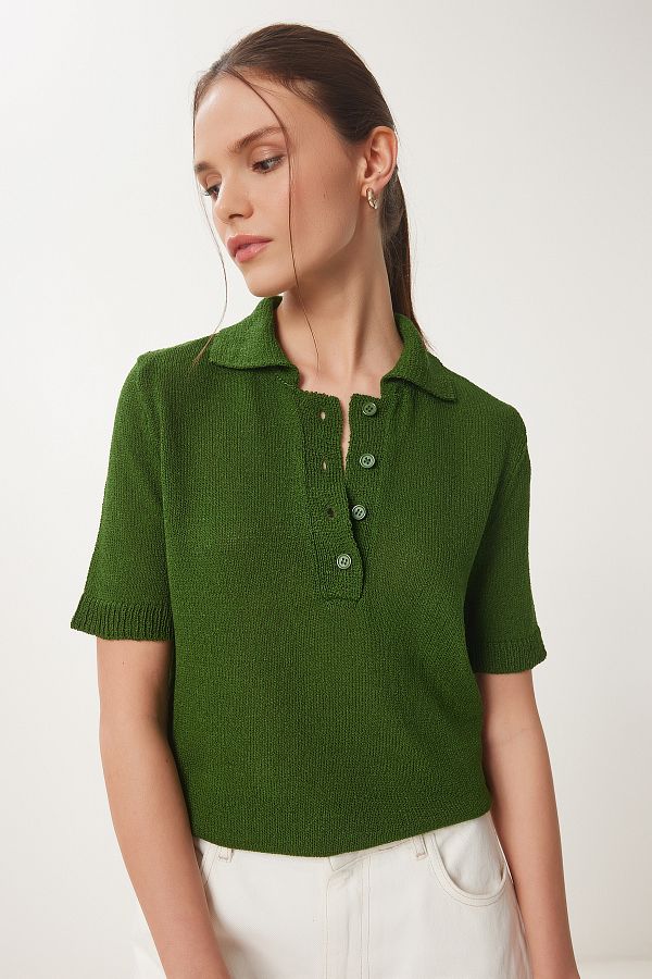 Happiness İstanbul-Women's Green Polo Neck Seasonal Knitwear Blouse Yy00236 1