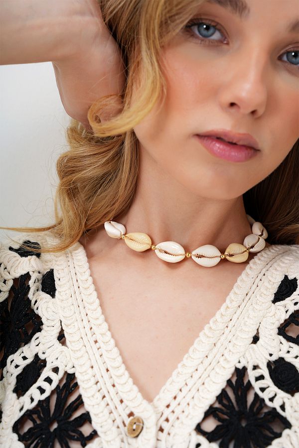 Trend Alaçatı Stili-Cremefarbene, verstellbare Halskette mit Muschelmodell für Damen ALC-X14042 1
