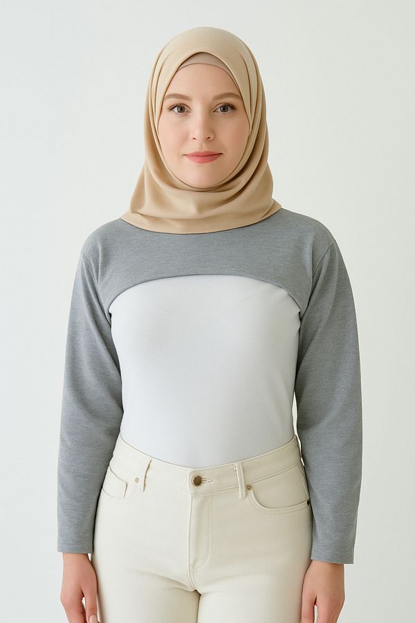 mirach-Mărime mare, elastic, guler vertical, cu guler, mâneci, lycra, bumbac, respirabil, confortabil, decolteu corector 1