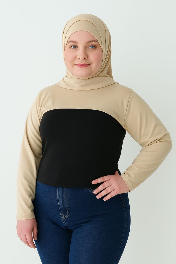 mirach-Mărime mare, elastic, guler vertical, cu guler, mâneci, lycra, bumbac, respirabil, confortabil, decolteu corector 1