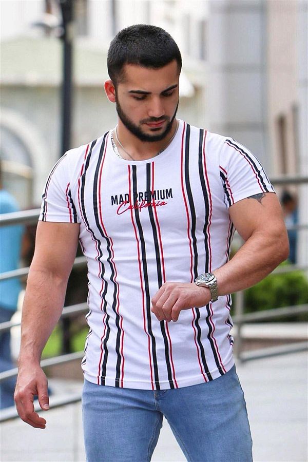 Madmext-Tricou alb cu linie imprimată Mad4048 1
