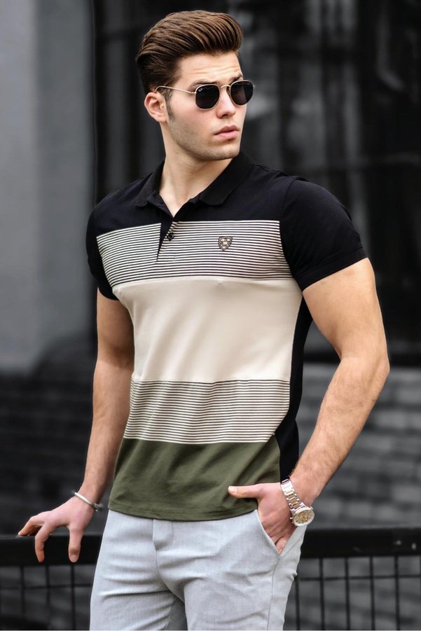Madmext Color Blocked Khaki Polo Collar Men's T-Shirt 9280