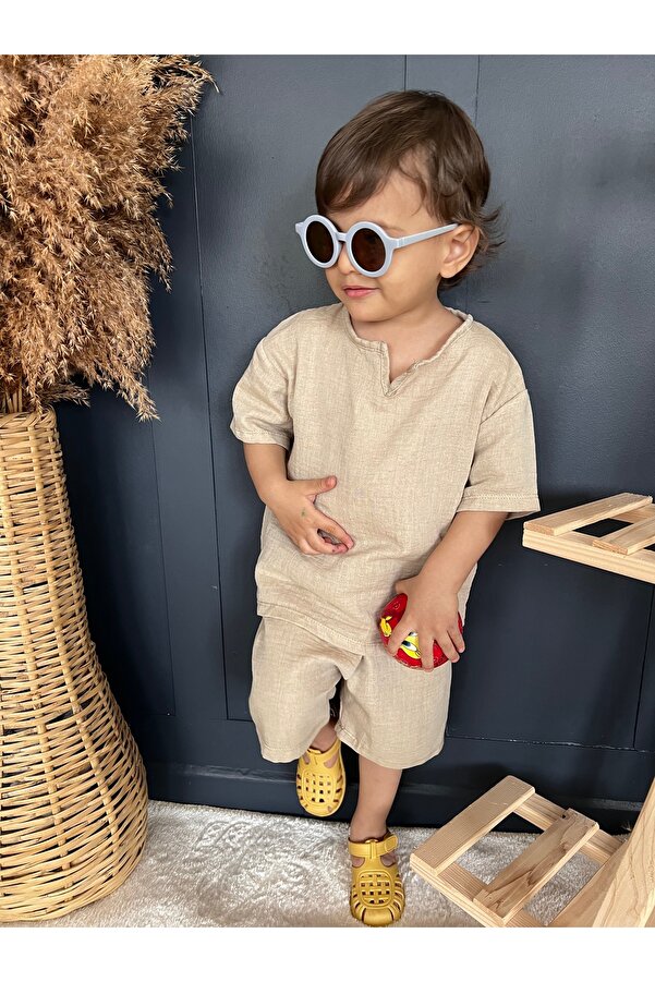 BAHNUR SÜTLÜ KAHVERENGi BEBEK ÇOCUK KIZ ERKEK UNiSEX MÜSLiN ALT ÜST TAKIM YAZLIK BOHEM