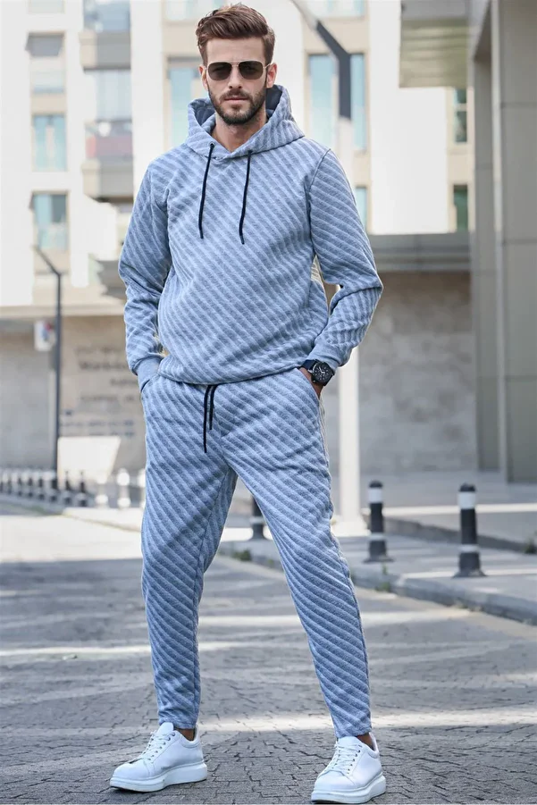 Madmext-Gray Hooded Basic Tracksuit Set 5904 1