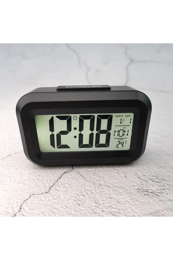 Choice-black Battery Powered Mini Digital Alarm Clock Temperature Date Week Backlight Snooze Mute Table Clo 1