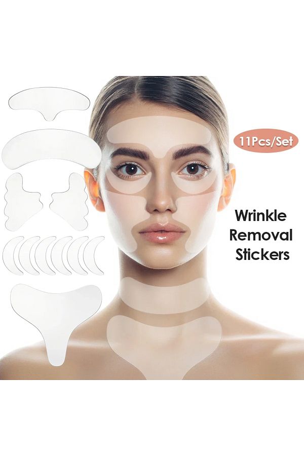 XMSJ-A Pack of 11PCS Anti-Ageing Wrinkle Prevention Forehead Neck Under Eye And Smile Line Reusable Silic 1