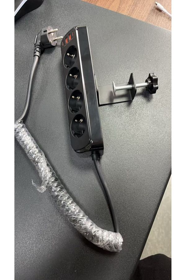 Choice-EU 4 black EU Plug Desktop Power Socket Power Strip with Individual switch, 4 AC Outlet USB Socket M 1