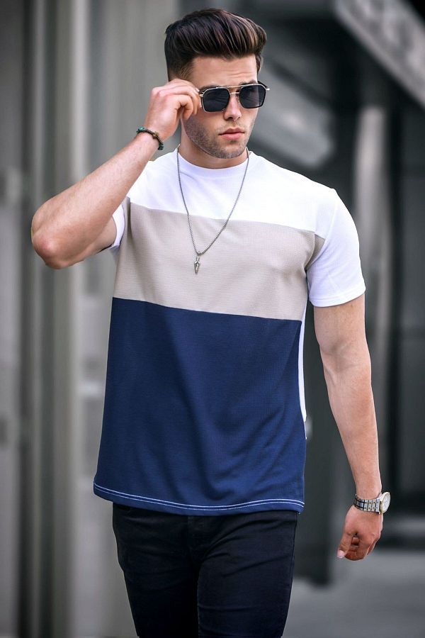 Madmext-Men's Color Blocked White T-Shirt 5826 1