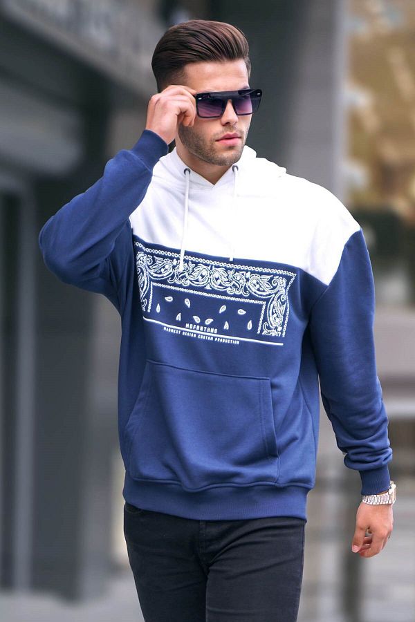 Madmext-Marineblaues gemustertes Kapuzensweatshirt 6022 1