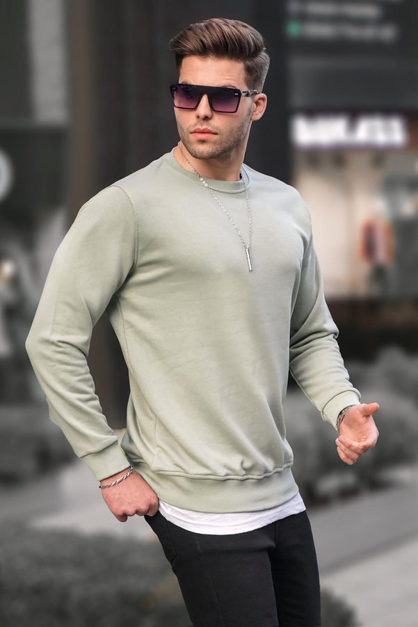 Madmext Mint Green Basic Crew Neck Men's Sweatshirt 6047