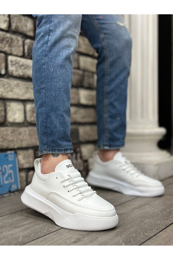 EBRUS TREND-Et0332 Ladder Pattern Lace-Up Men's High Sole White Skin Sports Shoes 1