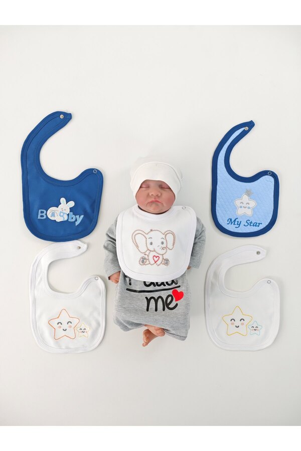 Tomuycuk %100 Pamuklu 5'li Erkek Bebek Önlüğü Yakalık Mama Önlüğü Çift Katlı Çıtçıtlı Fular Salya Önlüğü