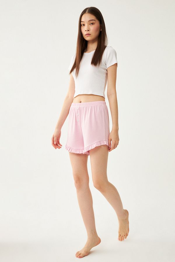 nulu-Women's Pink Frilly Dublin Single Pajama Shorts 1