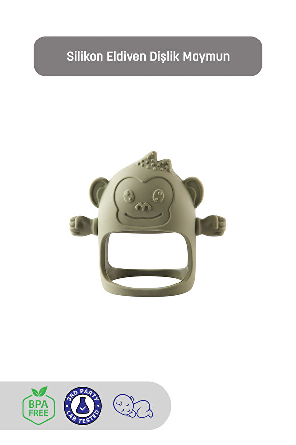 Kiki Diş Kaşıma Eldiveni - Silikon Bebek Diş Kaşıyıcı - Silikon Eldiven Dişlik Maymun