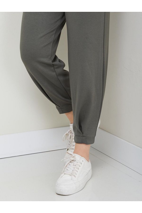 soBasic-Modal Fabric Soft Textured Silk Jogger Shalvar Training Pants - Khaki 1