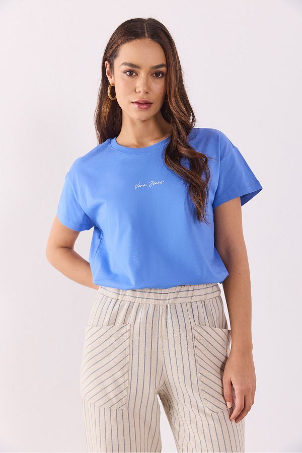 VENA-Mini Vena Logo Printed T-Shirt - Blue Green Regular Fit 1
