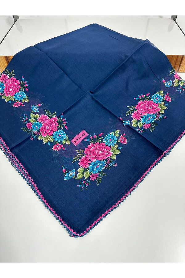 Eripek-Embroidered Cotton Cheesecloth- 05093 95 X 95 Navy Blue - Pink 29 1
