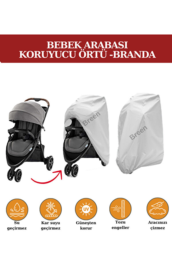 Breen Bebek Arabası Branda- Gri Koruyucu Örtü, Su Geçirmez, Tozdan korur